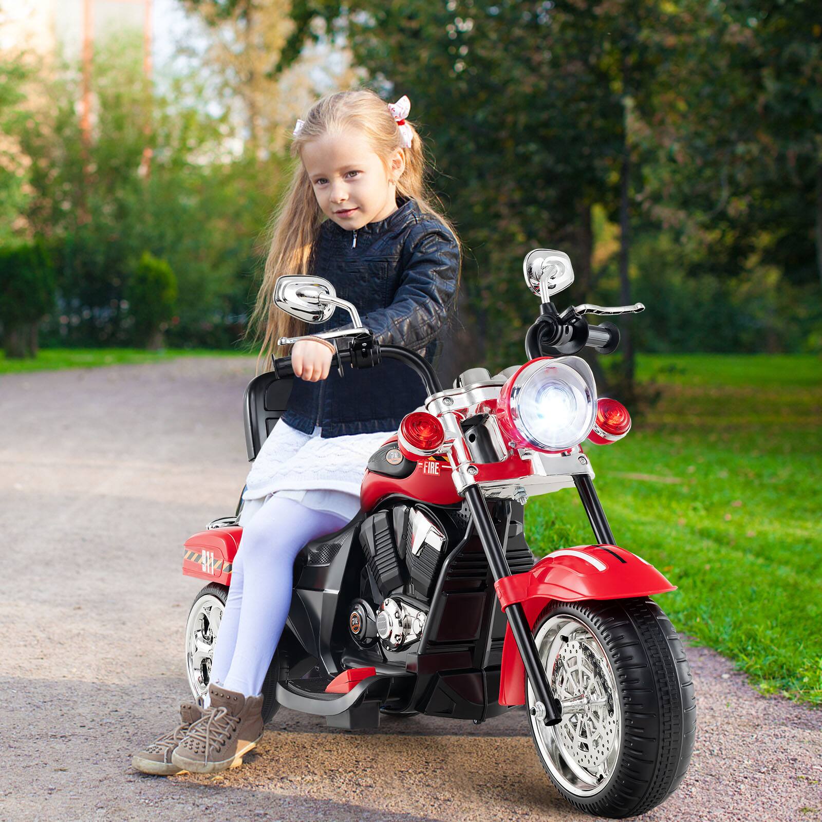 Alt View 3. Gymax - Gymax 6V Electric Kids Motorcycle 3-Wheel Ride On Toy w/ Adjustable Headlight Red - Red.