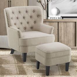 Boyel Living - Tufted Accent Chair with Ottoman and Solid Wood Legs - Beige