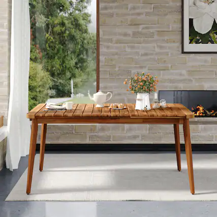 Front. Mondawe - Acacia Wood Dining Table 6-Person Outdoor Table - Teak.