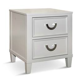 Manhattan Lane - Roly Nightstand with 2 Drawers, Molded Details,Solid Wood - Light Gray, Chrome