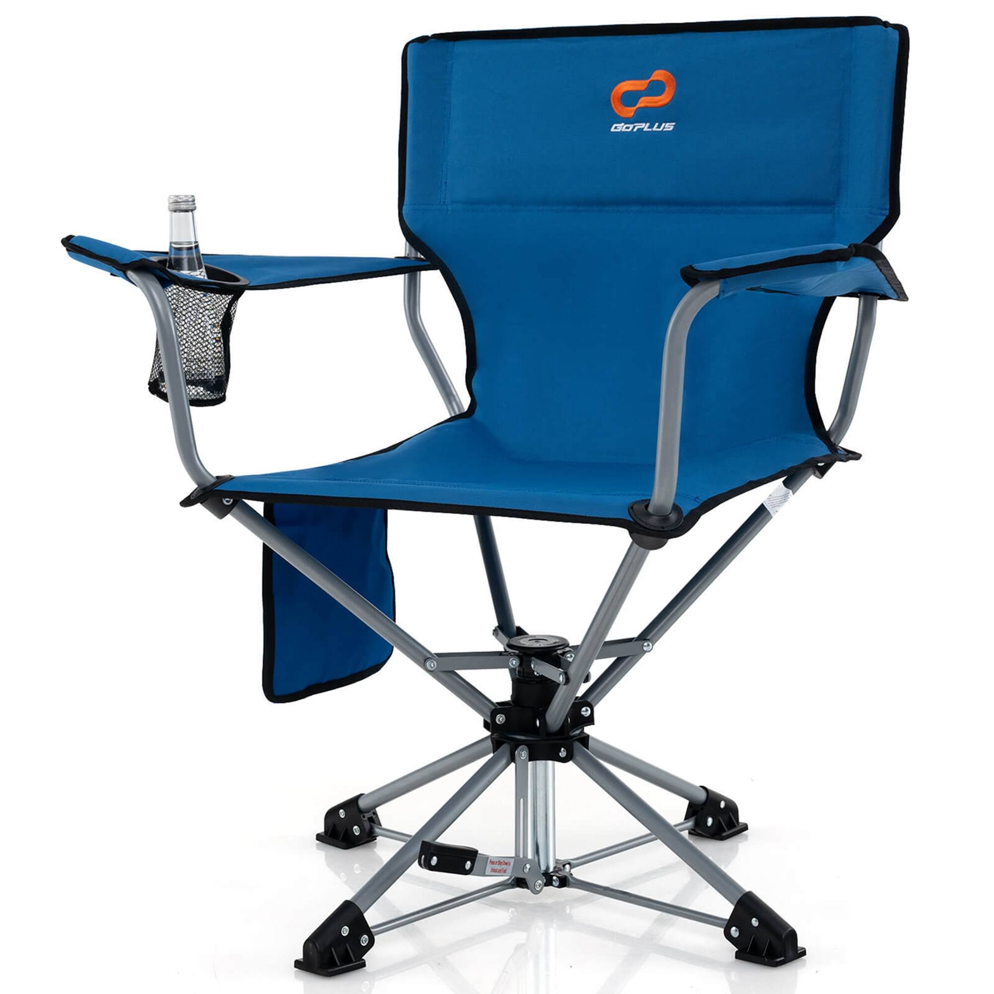 Alt View 17. Costway - 360° Swivel Hunting Chair with Mesh Cup Holder & Storage Pockets Cozy Backrest Blue - Blue.