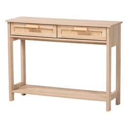 Baxton Studio - Baird Mid-Century Modern Light Finished Wood and Rattan 2-Drawer Console Table - Oak Brown