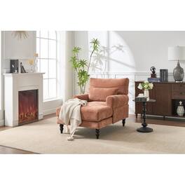 PDTEND - Modern Chaise Lounge with Solid Wood Frame for Bedroom, Living Room, Study Room - Orange