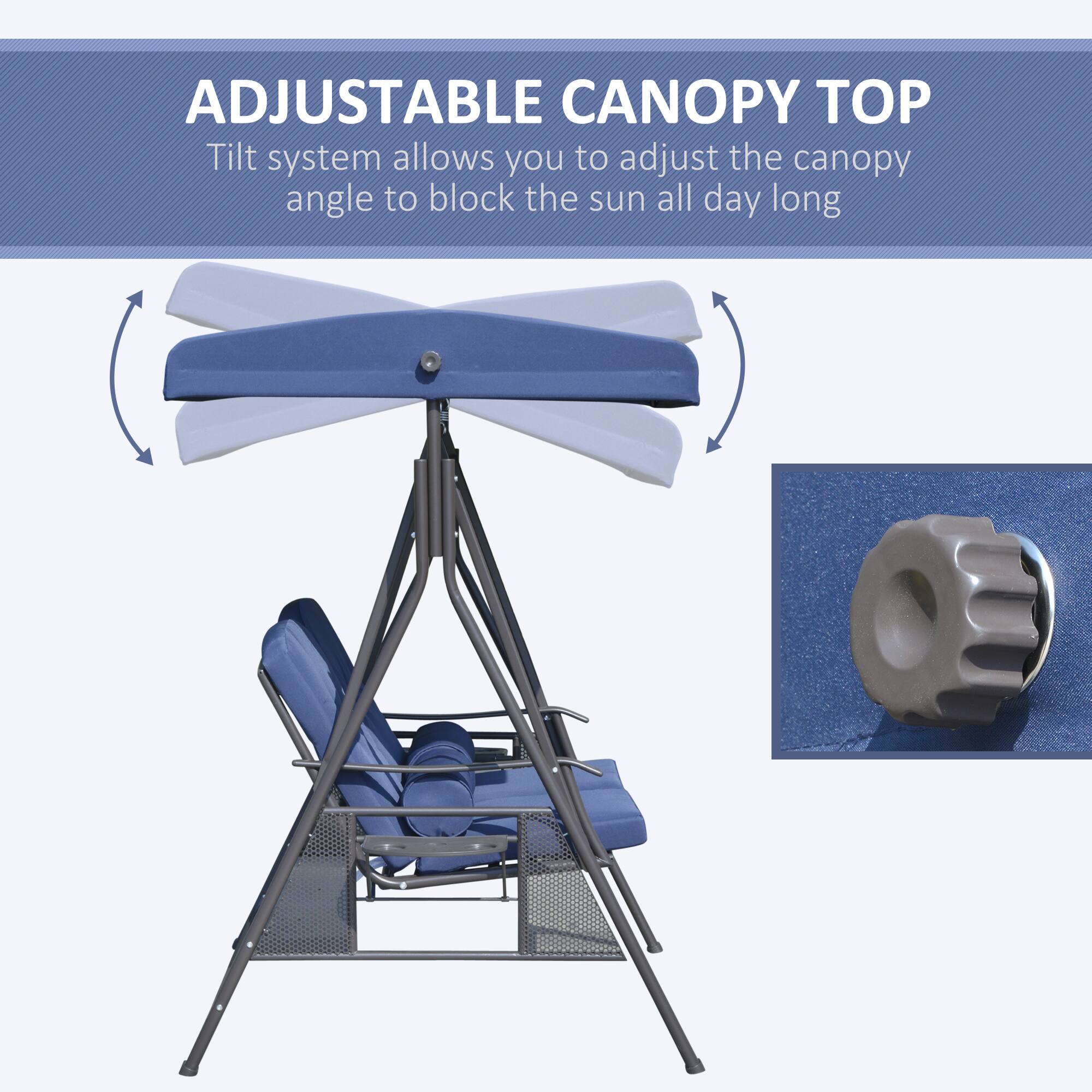 ADJUSTABLE CANOPY TOP
Tilt system allows you to adjust the canopy angle to block the sun all day long