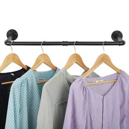 Oumilen - Industrial L-Shaped Pipe Clothes Hanger, Wall Mount Metal Garment Rack for Entryway & Bedroom - Black