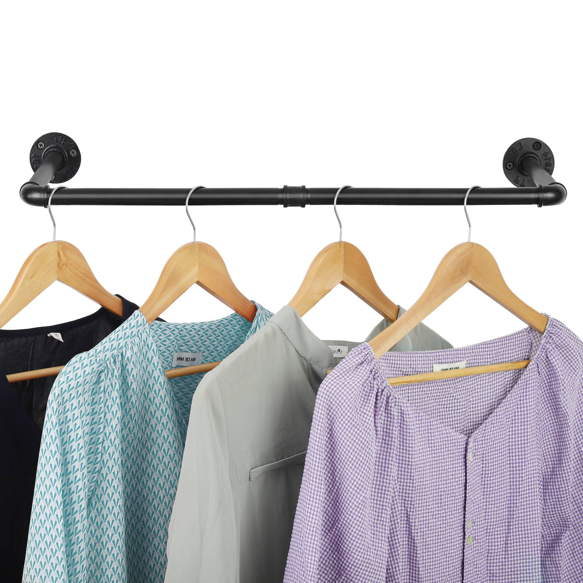 Front. Oumilen - Industrial L-Shaped Black Pipe Clothes Hanger, Wall Mount Metal Garment Rack for Entryway & Bedroom - Black.