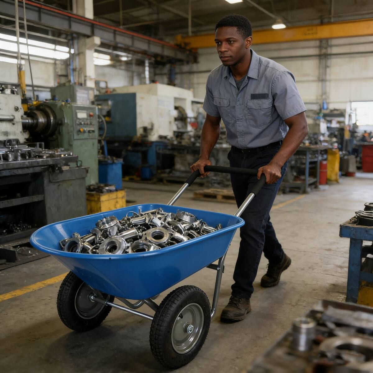 Alt View 3. Loheer - Loheer Blue Two Wheeled Garden Trolley 300 lb Capacity 15 Inch Pneumatic Wheels.