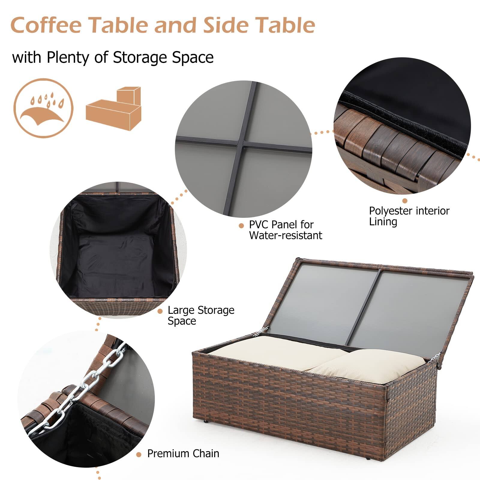 Coffee Table and Side Table  
with Plenty of Storage Space  

- PVC Panel for Water-resistant  
- Polyester interior Lining  
- Large Storage Space  
- Premium Chain
