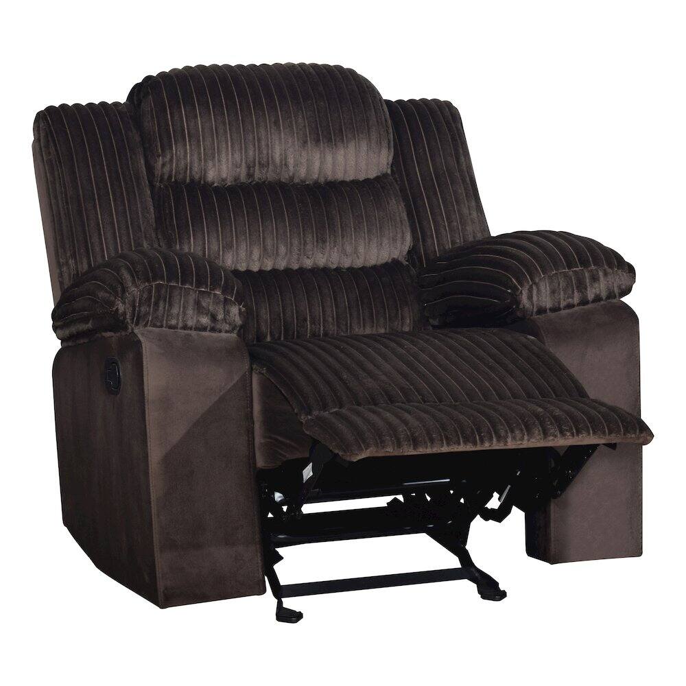 Left. New Classic Furniture - Willow Wood & Fabric Glider Recliner in Brown - Brown.