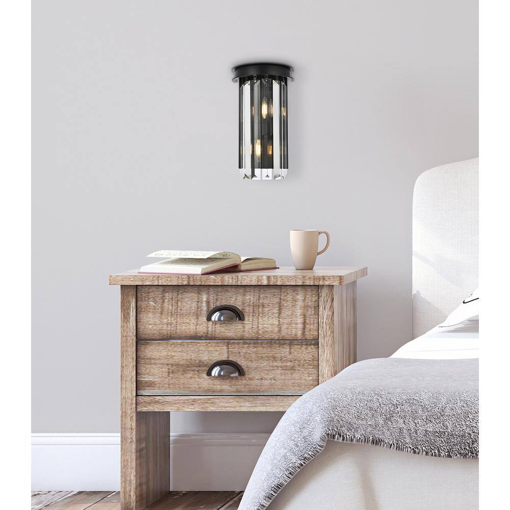 Back. Urban Classic - Sydney 2 light Matte Black Wall Sconce Clear Royal Cut Crystal - Matte Black.