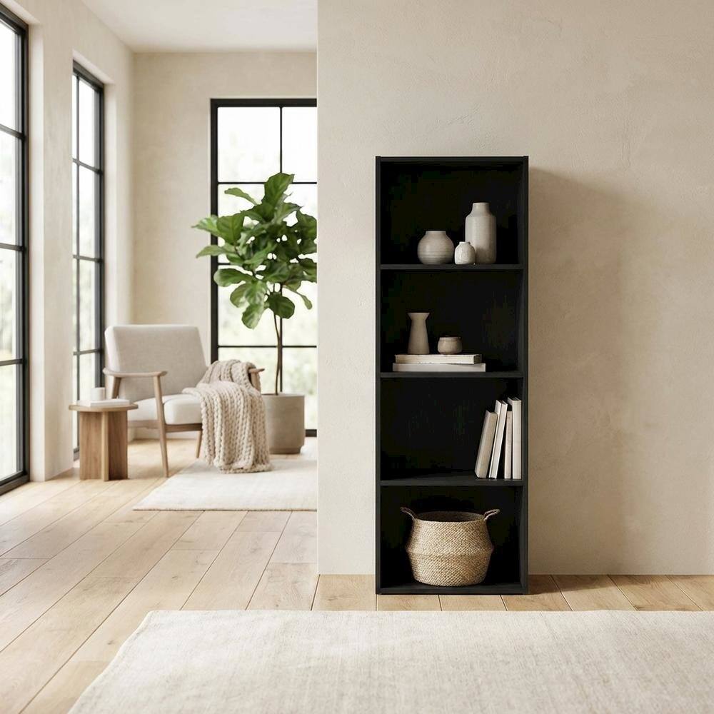 Left. FurniFact - 4-Tier Open Shelf Bookcase with Sturdy Engineered Wood Construction - Blackwood.
