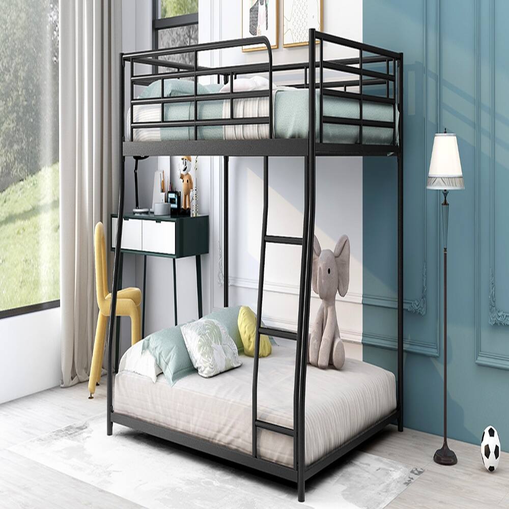 Alt View 1. Loheer - Loheer Full XL Over Queen Bunk Bed Black Metal Floor Bed Frame - Black.