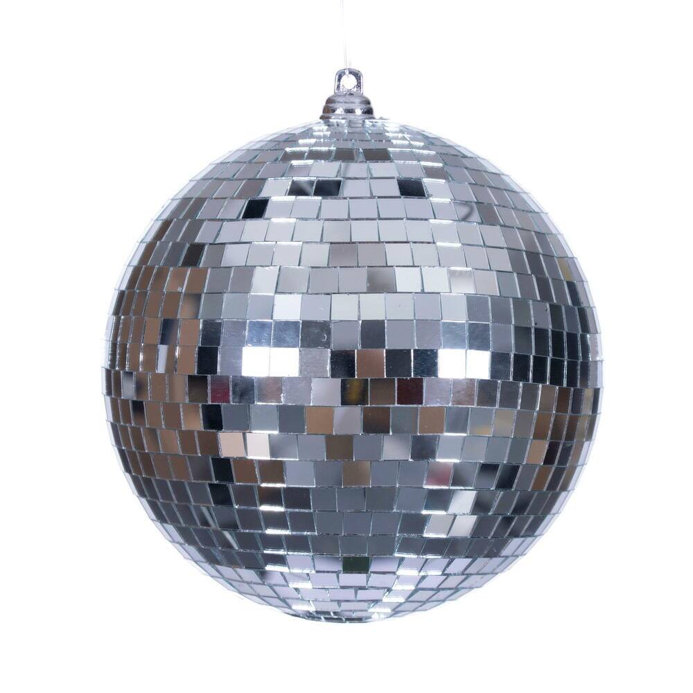 Front. Vickerman - 4.75" Silver Mirror Ball Ornament 4 Bag - Silver.
