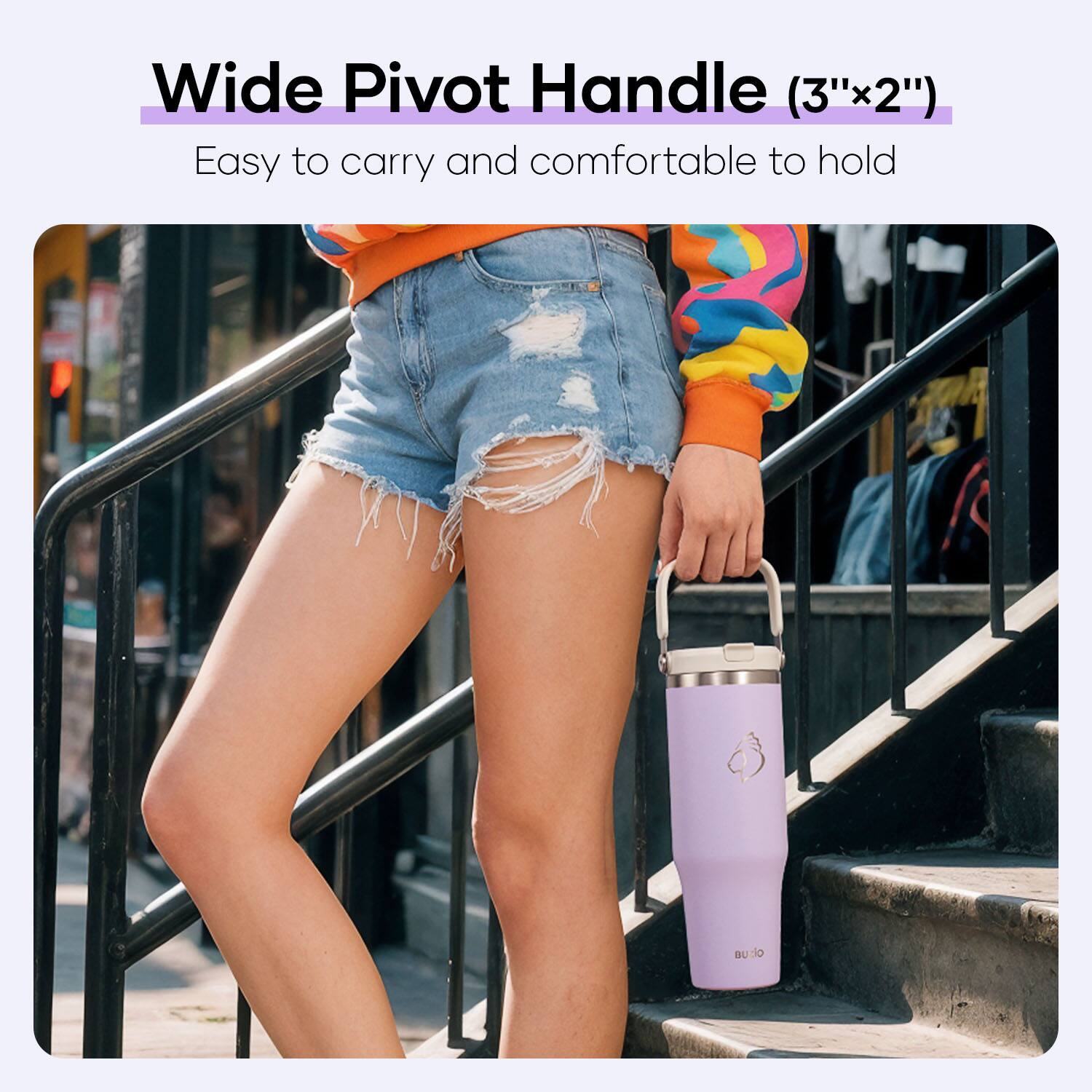 Wide Pivot Handle (3"x2")  
Easy to carry and comfortable to hold