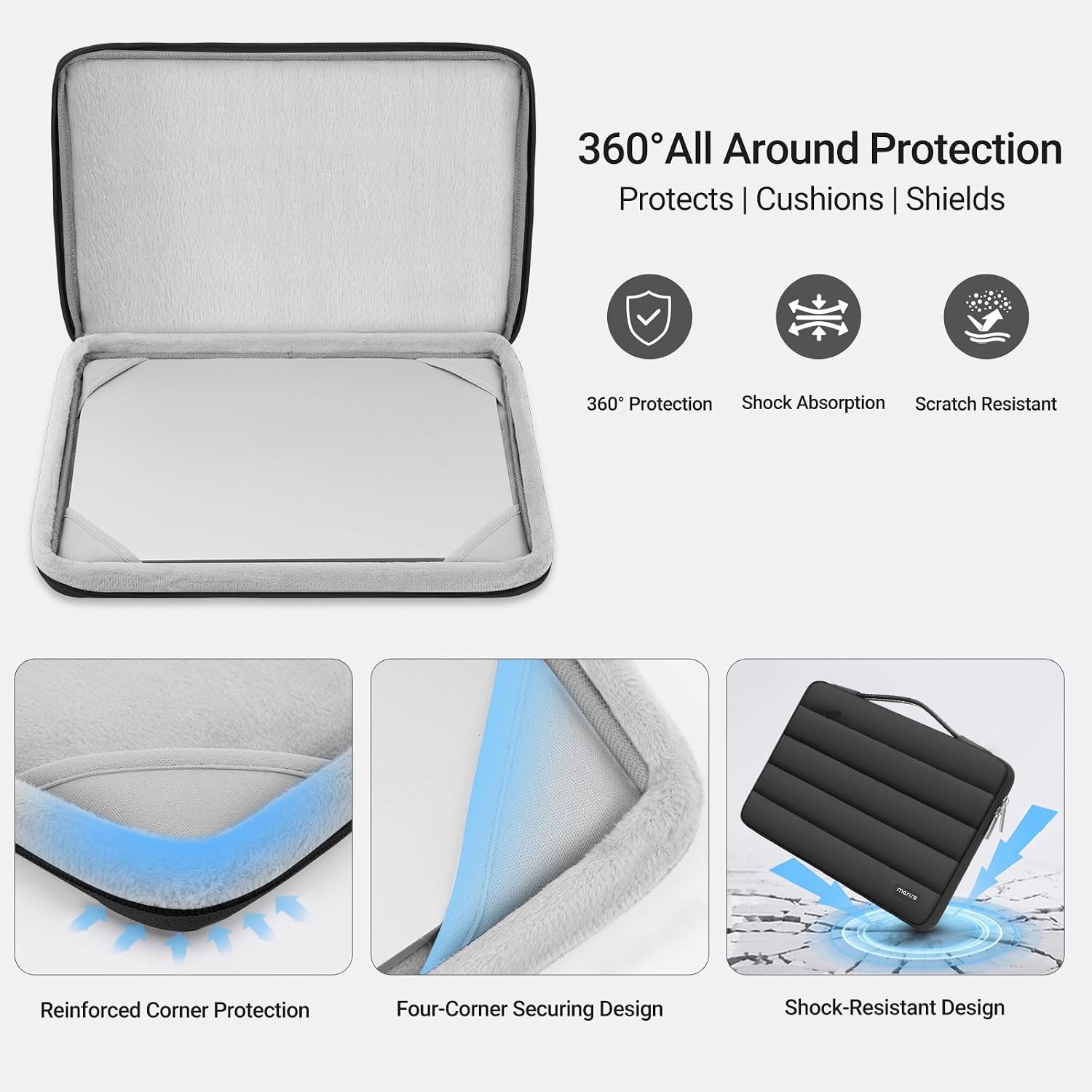 360° All Around Protection  
Protects | Cushions | Shields

360° Protection  
Shock Absorption  
Scratch Resistant

Reinforced Corner Protection  
Four-Corner Securing Design  
Shock-Resistant Design