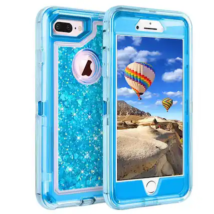Front. Entronix - Entronix Liquid Glitter Case for iPhone 8/7/SE - Heavy Duty Triple-Layer Protection - Blue.