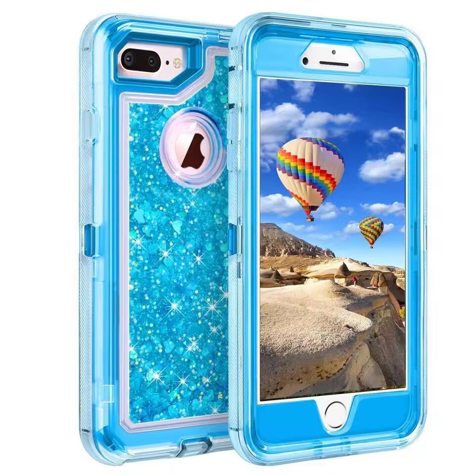 Entronix - Liquid Glitter Case for iPhone 8/7/SE - Heavy Duty Triple-Layer Protection - Blue