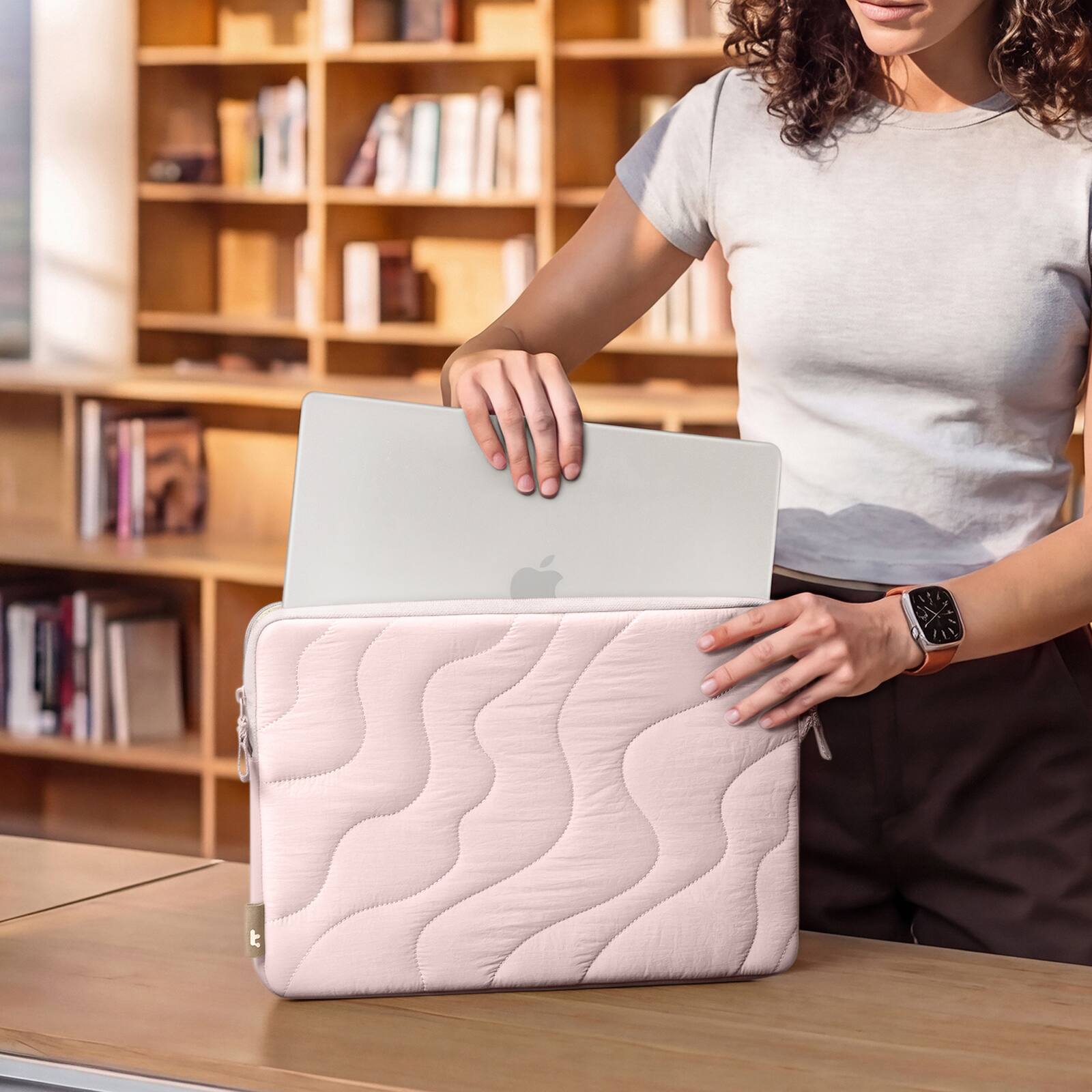 Alt View 8. tomtoc - Terra-A27 Puff Laptop Sleeve Bag for 13-inch MacBook Air M5(A3448)/M4/M3/M2/M1, 13 Inch MacBook Pro, Quilted Design - Saltblush.