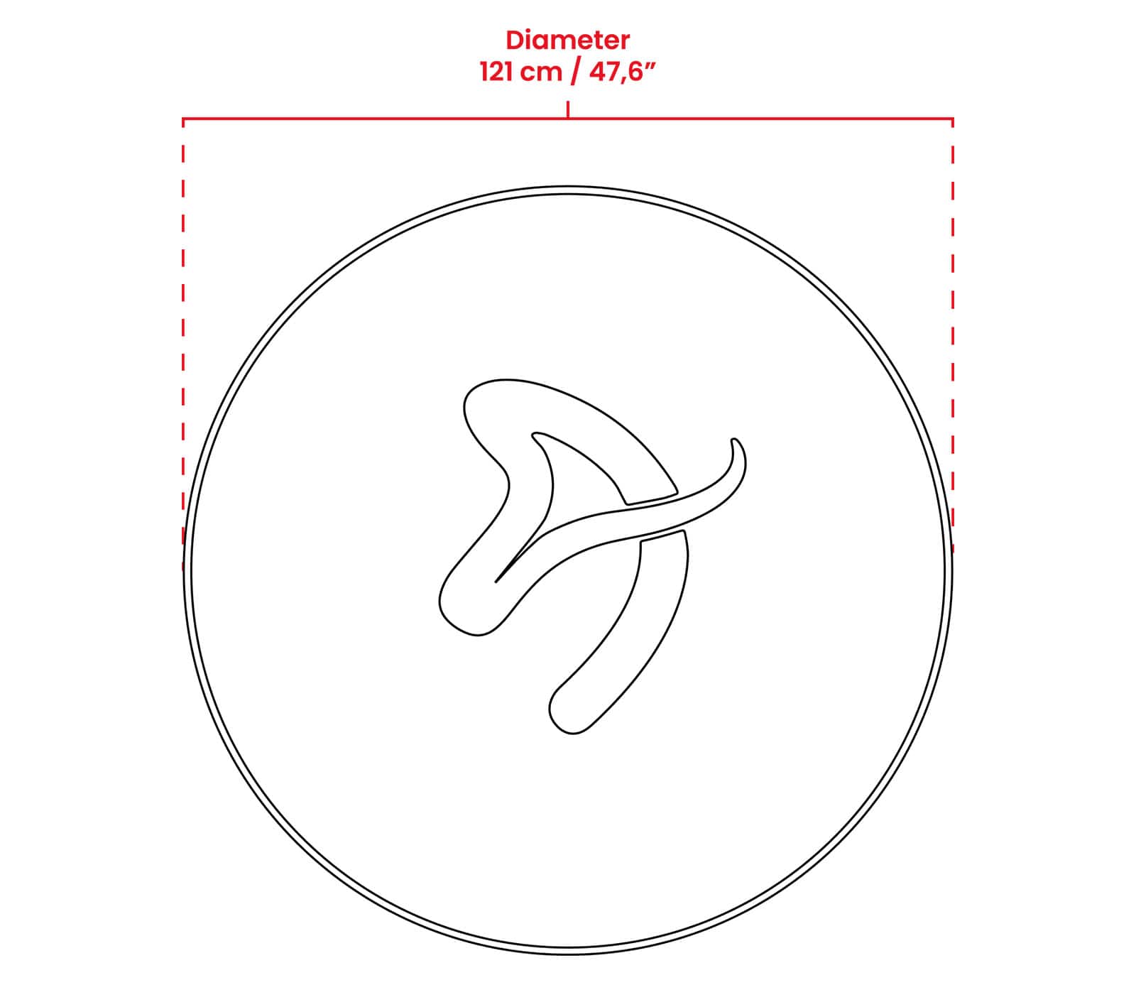The text on the image reads "Diameter 121 cm / 47.6".