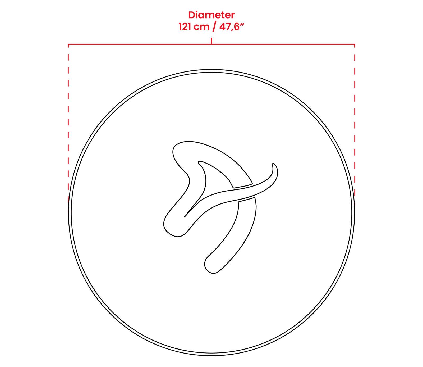 The text on the image reads "Diameter 121 cm / 47.6".