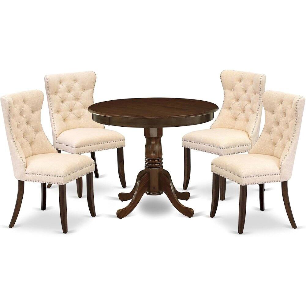 Back. East West Furniture - East West Furniture ANDA5-AWA-32 5 Piece Dining Room Set Includes a Round Kitchen Table with Pedestal and 4 Padded - Brown.
