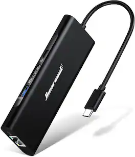 Hiearcool - 8-in-1 USB-C Multi-port Adapter with 4K@60Hz HDMI, Gigabit Ethernet, and 100W PD - Black