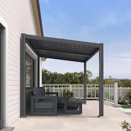 PURPLE LEAF - Louvered Pergola Slanted Roof Outdoor Gray Aluminum Hardtop Gazebo With Adjustable Rainproof roof for Patio Garden Yard - 8'×10'