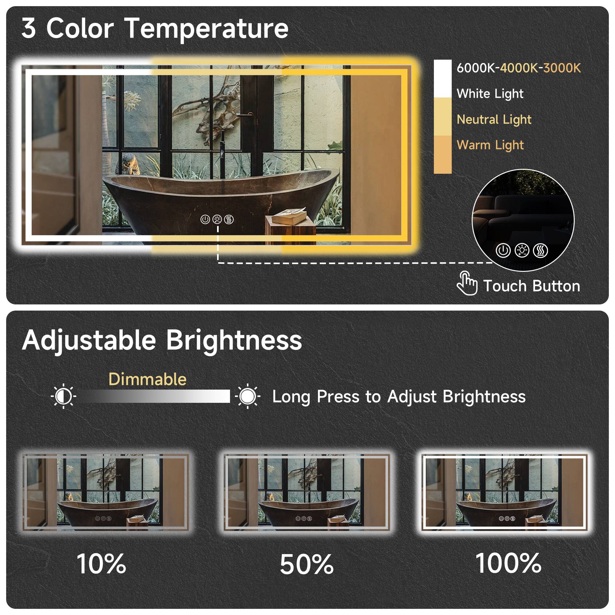 LOVMOR 24 x 32 Inches Tempered Glass LED Bathroom Mirror with Anti Fog