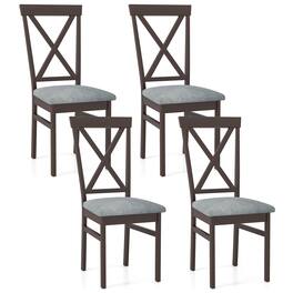 Gymax - Modern Dining Chairs Set of 4 w/ Rubber Wood Frame Hollowed Backrest for Kitchen - Coffee, Grey
