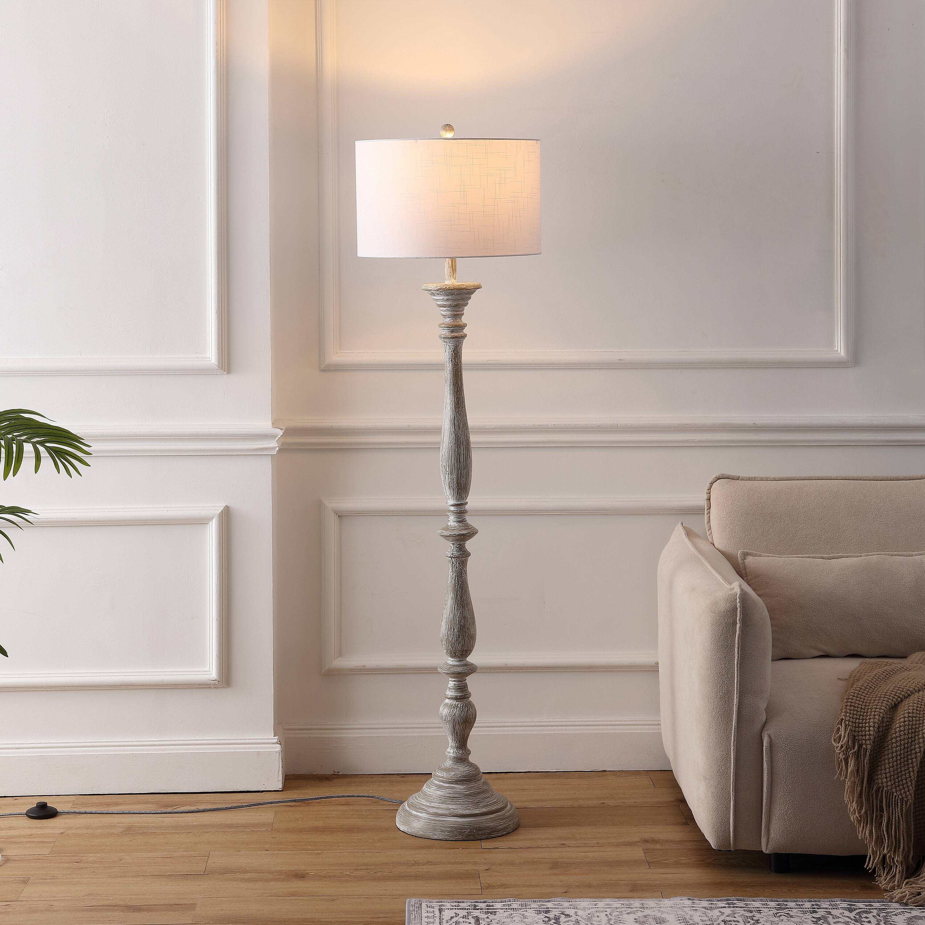 Alt View 1. Jonathan Y - Trisha 61.5" French Country Wash White Resin Candlestick Floor Lamp, Shabby Chic for Living Room - Wash White.