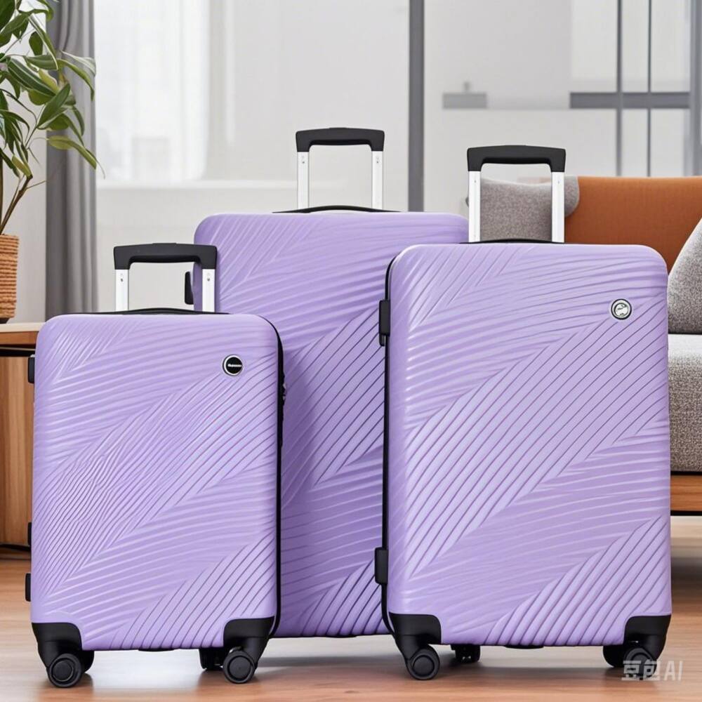 Angle. BreeBe - 3 Piece Luggage Sets PC+ABS Lightweight Suitcase with Spinner Wheels and Hooks - Light Purple.