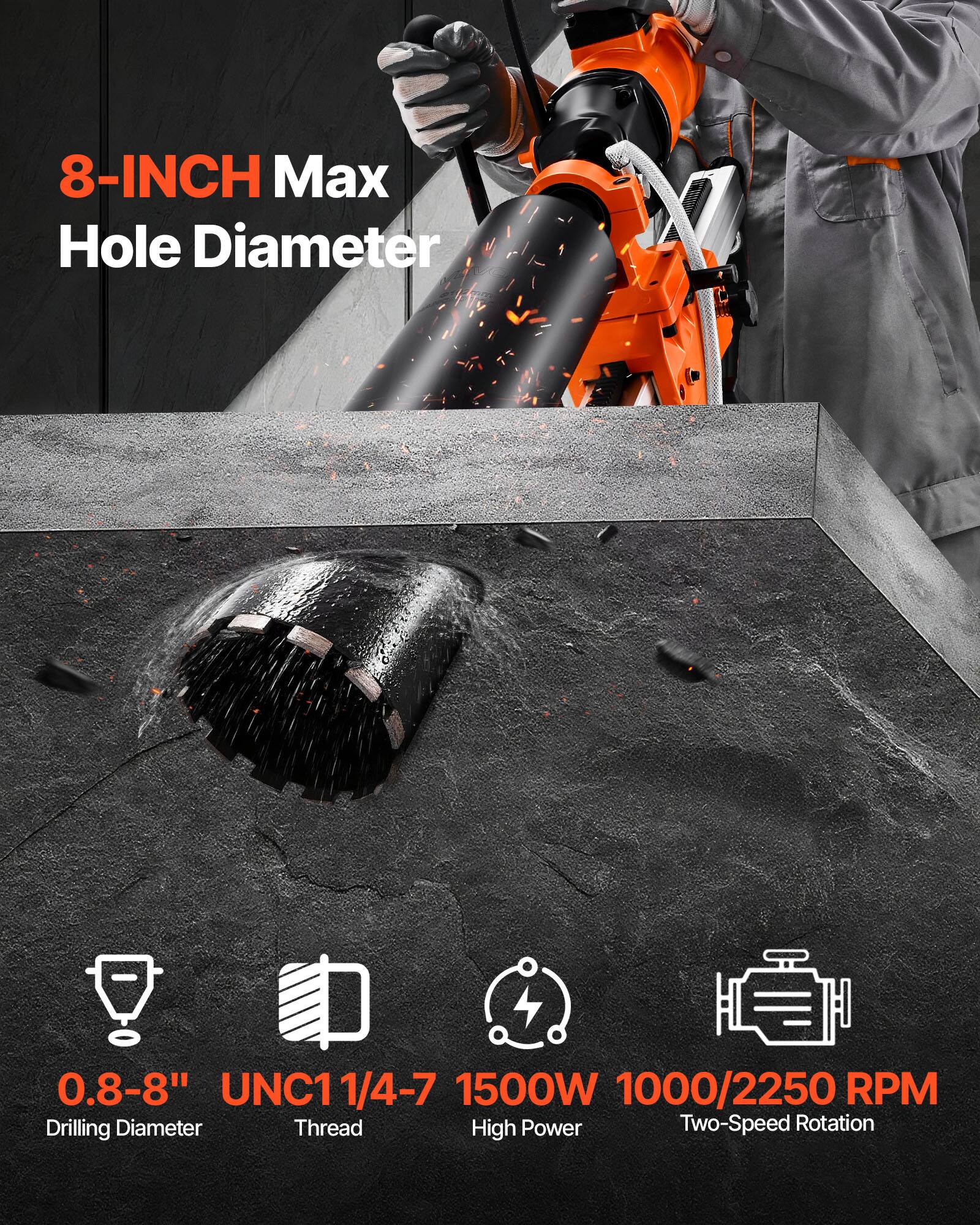 VEVOR Diamond Core Drilling Machine, 8 in Drilling Diameter, 2 in 1 ...