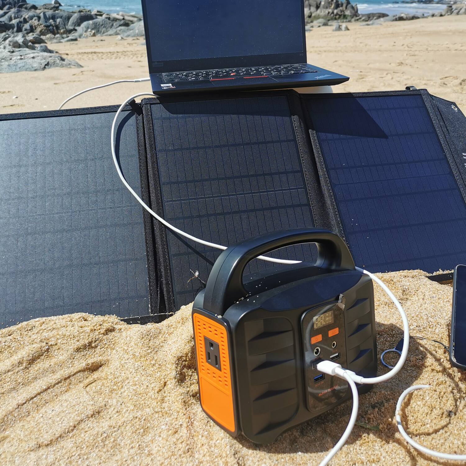 Angle. Alpha Digital - Portable Power Station: 100W, 155Wh/42000mAh & 40W Solar Panel - Combo - Black / Orange.