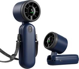 PRIMEPLUS - Handheld Turbo Fan 4000mAh, 30ft/s Max Airflow, 5-Speed Portable Personal Fan with 12H Battery, Quiet Cooling for Travel - Deep Sea Blue