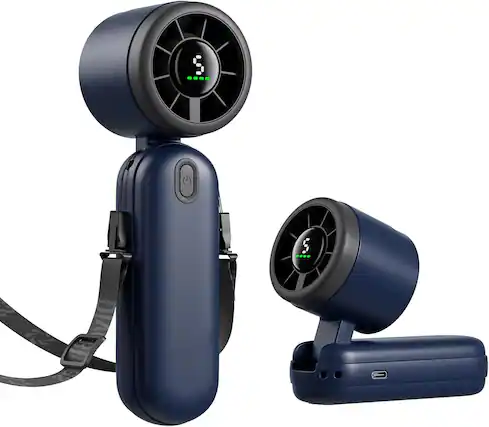 Front. PRIMEPLUS - Handheld Turbo Fan 4000mAh, 30ft/s Max Airflow, 5-Speed Portable Personal Fan with 12H Battery, Quiet Cooling for Travel - Deep Sea Blue.