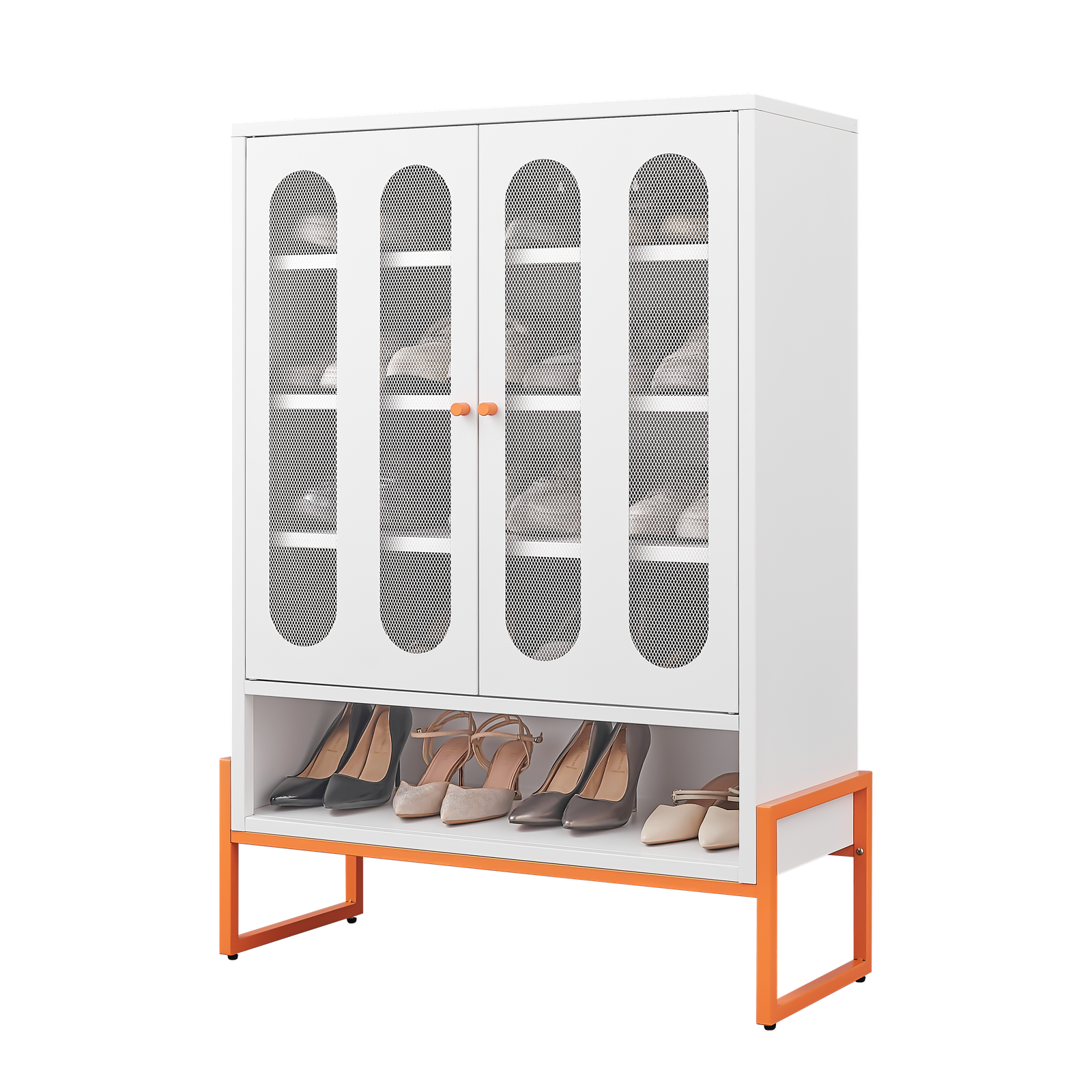 Front. Spaco - Spaco 5.9" High Foot 2 Layer Shoe Cabinet with Double Sided Mesh Doors, Movable Shelves and Hollow Base for Living Room - White.