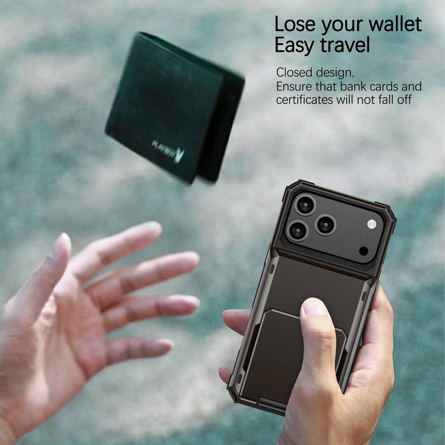 Lose your wallet  
Easy travel  

Closed design,  
Ensure that bank cards and certificates will not fall off