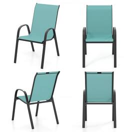 Gymax - Set of 4 Patio Dining Chairs Stackable Armrest Space Saving Garden Blue - Lake Blue