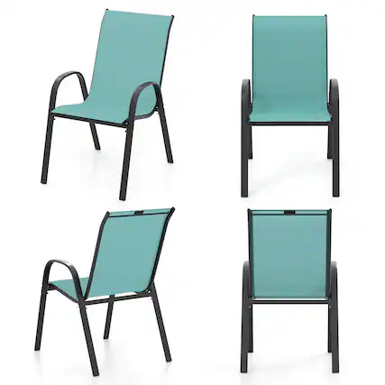 Front. Gymax - Gymax Set of 4 Patio Dining Chairs Stackable Armrest Space Saving Garden Blue - Lake Blue.