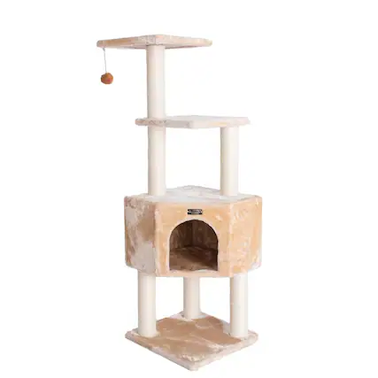 Front. Armarkat - 3 Levels Real Wood Cat Tower For Kittens Play 48 Height Beige - Beige.