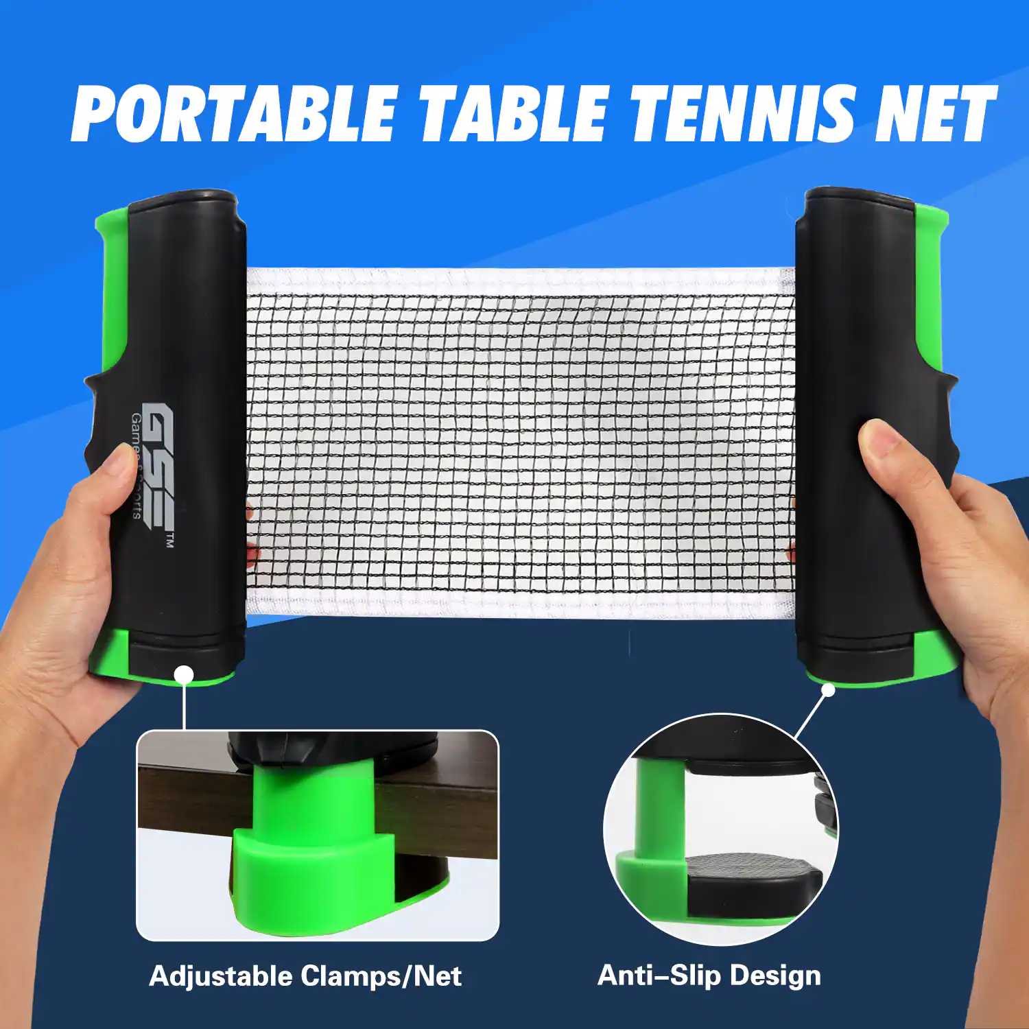 PORTABLE TABLE TENNIS NET, GSS TM, Adjustable Clamps/Net, Anti-Slip Design