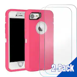 Entronix - Heavy Duty Phone Case Bundle for iPhone 8/7/SE with 2 Clear Screen Protectors - Hot Pink