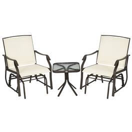 Outsunny - Piece Outdoor Glider Chair with Coffee Table Bistro Set - Cream White