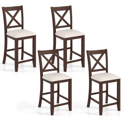 Front. Costway - Costway Rubber Wooden Bar Stools Set of 4 with Footrest Comfortable Linen Cushion - Walnut,Gray.