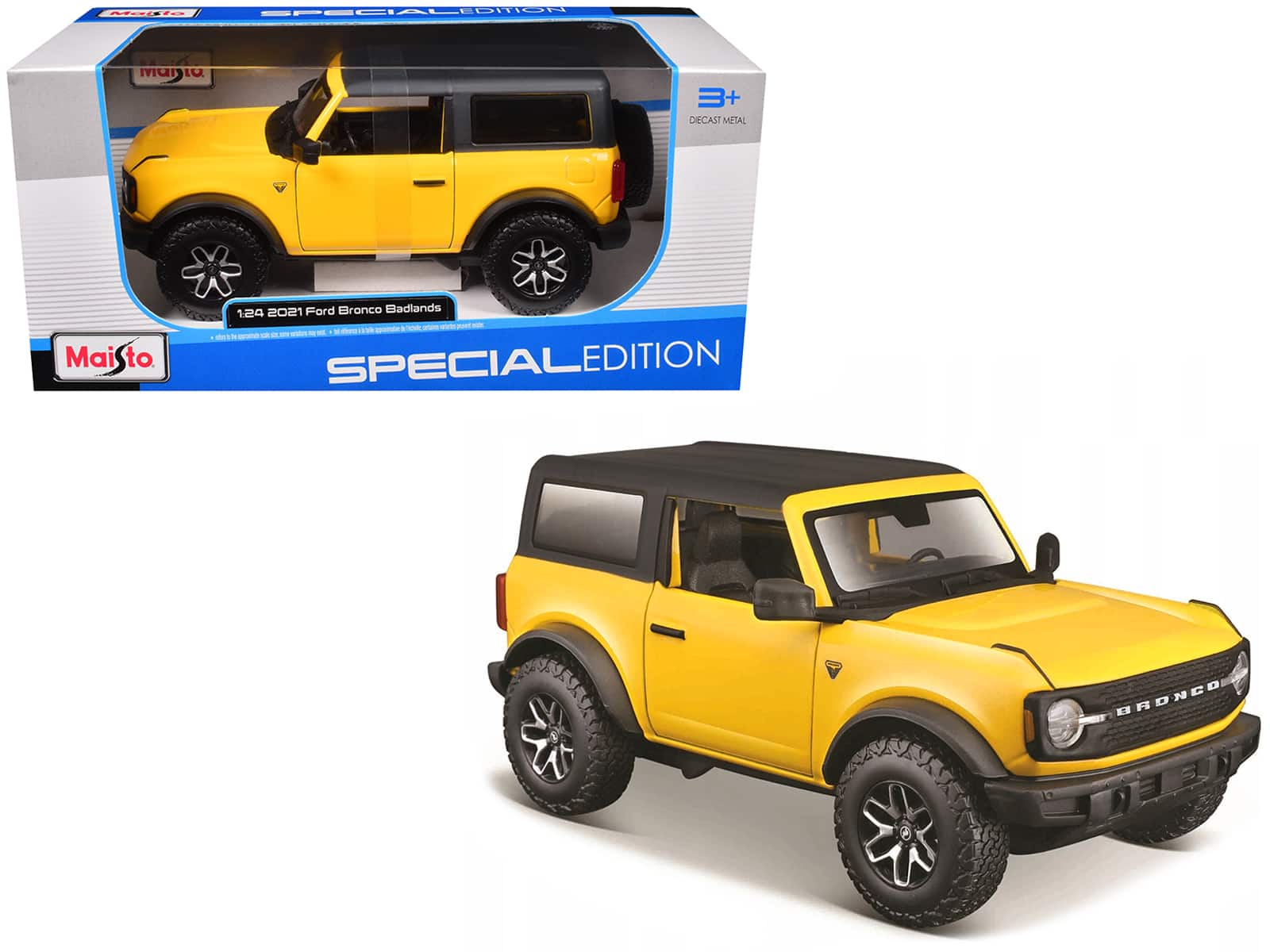 "2021 Ford Bronco Badlands Yellow with Black Top ""Special Edition"" 1/24 Diecast Model Car by Maisto" price history on PriceWatchPro