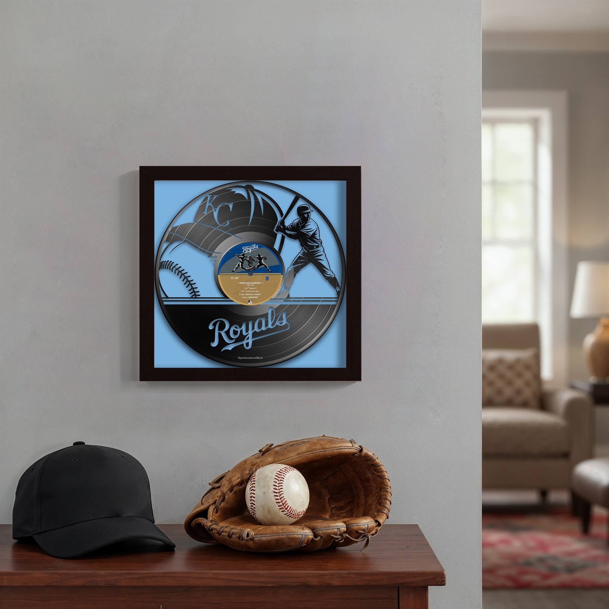 Alt View 1. Sporticulture - Kansas City Royals Framed 13" x 13" Vinyl Record Art Print - Multicolor.