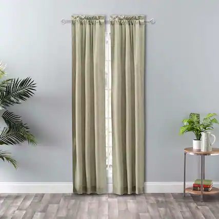 Front. Ellis Curtain - Ellis Curtain Lisa Solid Poly Cotton Duck Fabric Tailored Panel Pair with Ties 56" x 63" Mist - Mist.