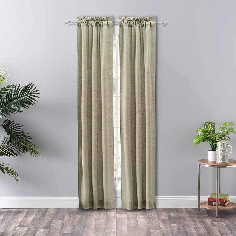 Front. Ellis Curtain - Ellis Curtain Lisa Solid Poly Cotton Duck Fabric Tailored Panel Pair with Ties 56" x 63" Mist - Mist.