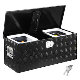 VEVOR - Heavy Duty Aluminum Truck Bed Tool Box, Stripes Plated Tool Box with Sliding Shelf, Lock & Keys, 35.4"x14.6"x14.6" - Black
