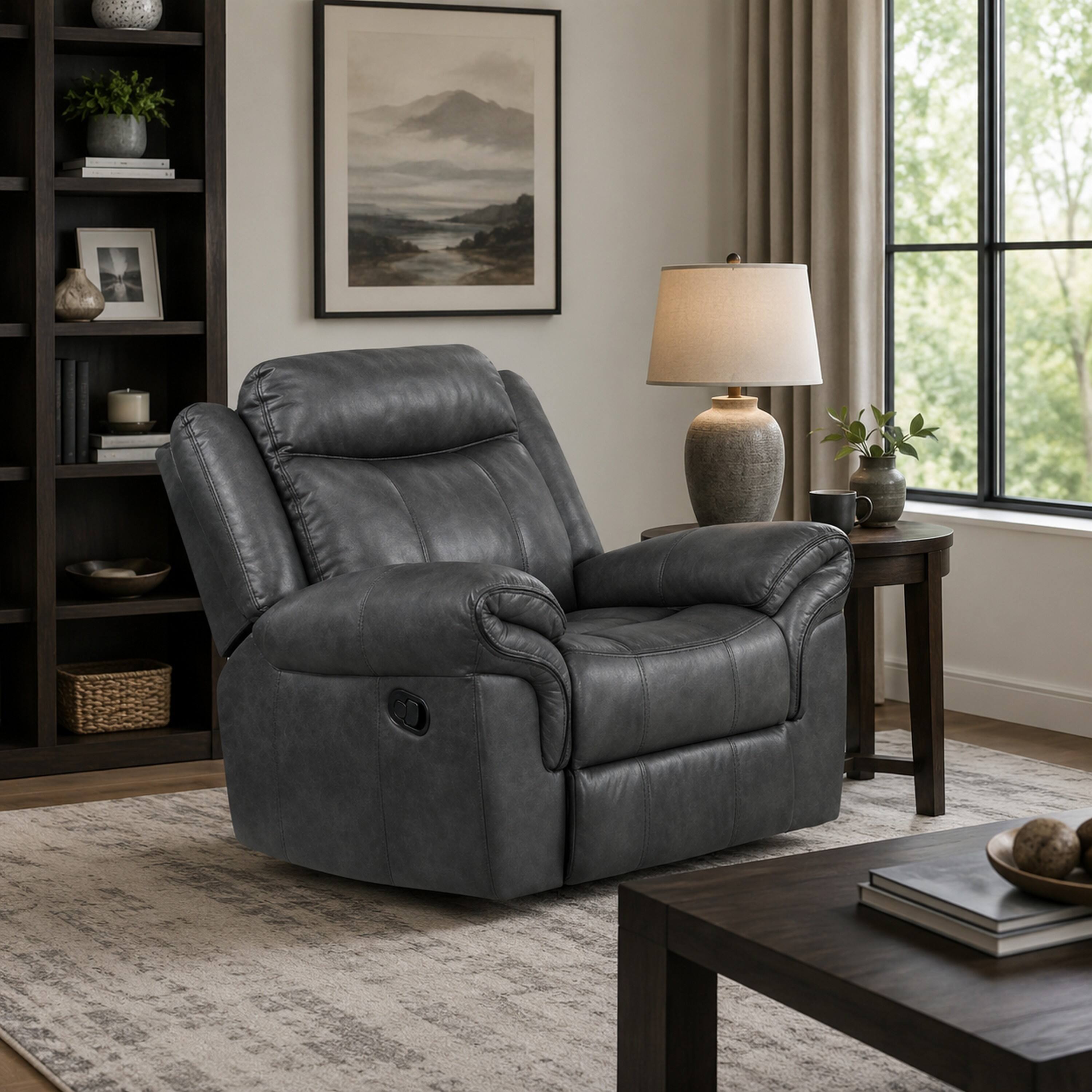 Alt View 4. Manhattan Lane - Arisa Manual Glider Recliner Chair w Wood Frame,  Faux Leather - Dark Gray.